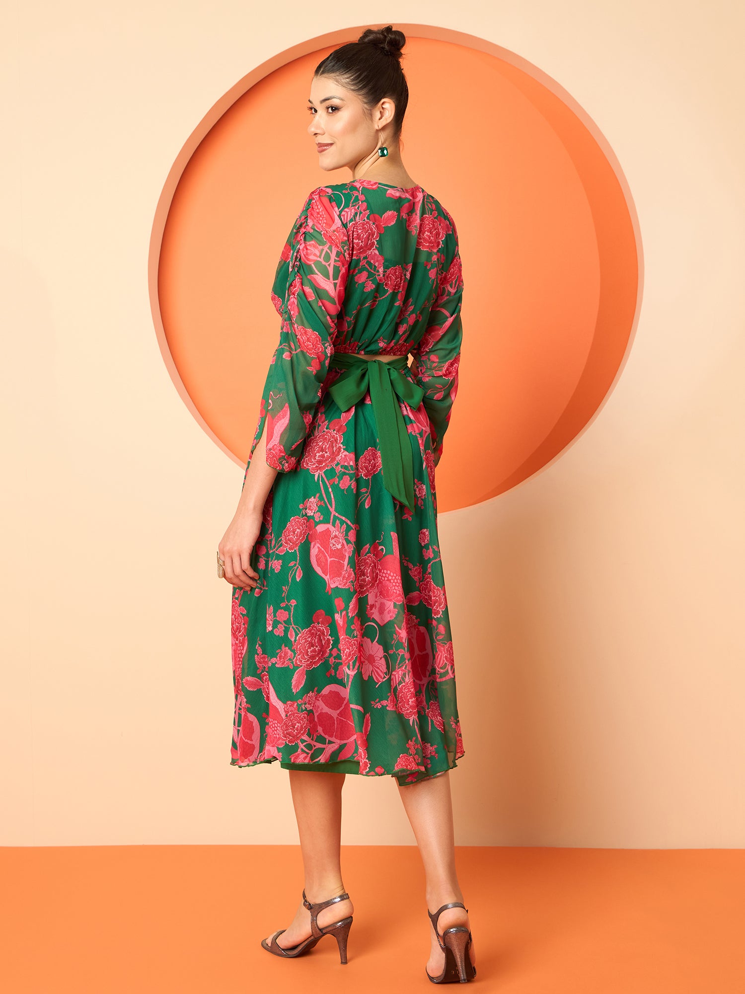 chiffon fit and flare midi dress Maison Tara Plus Size Solid Chiffon Fit and Flare Dress